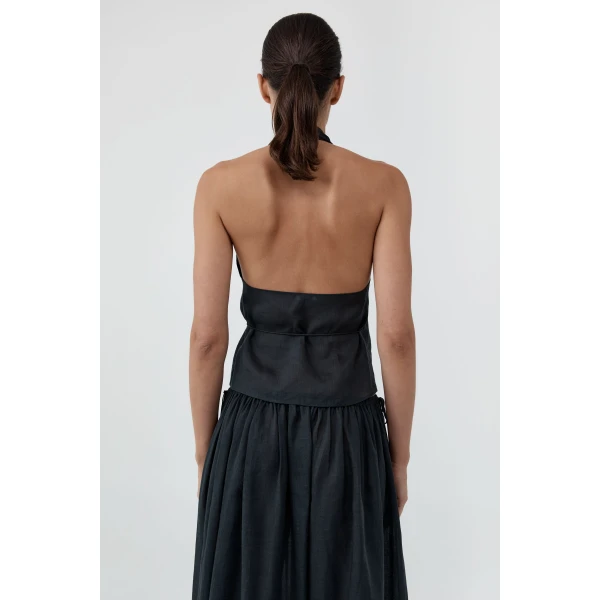 St. Agni Transparent Wrap Halter Top in Black, view 5