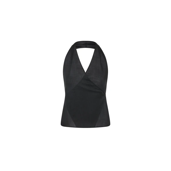 St. Agni Transparent Wrap Halter Top in Black