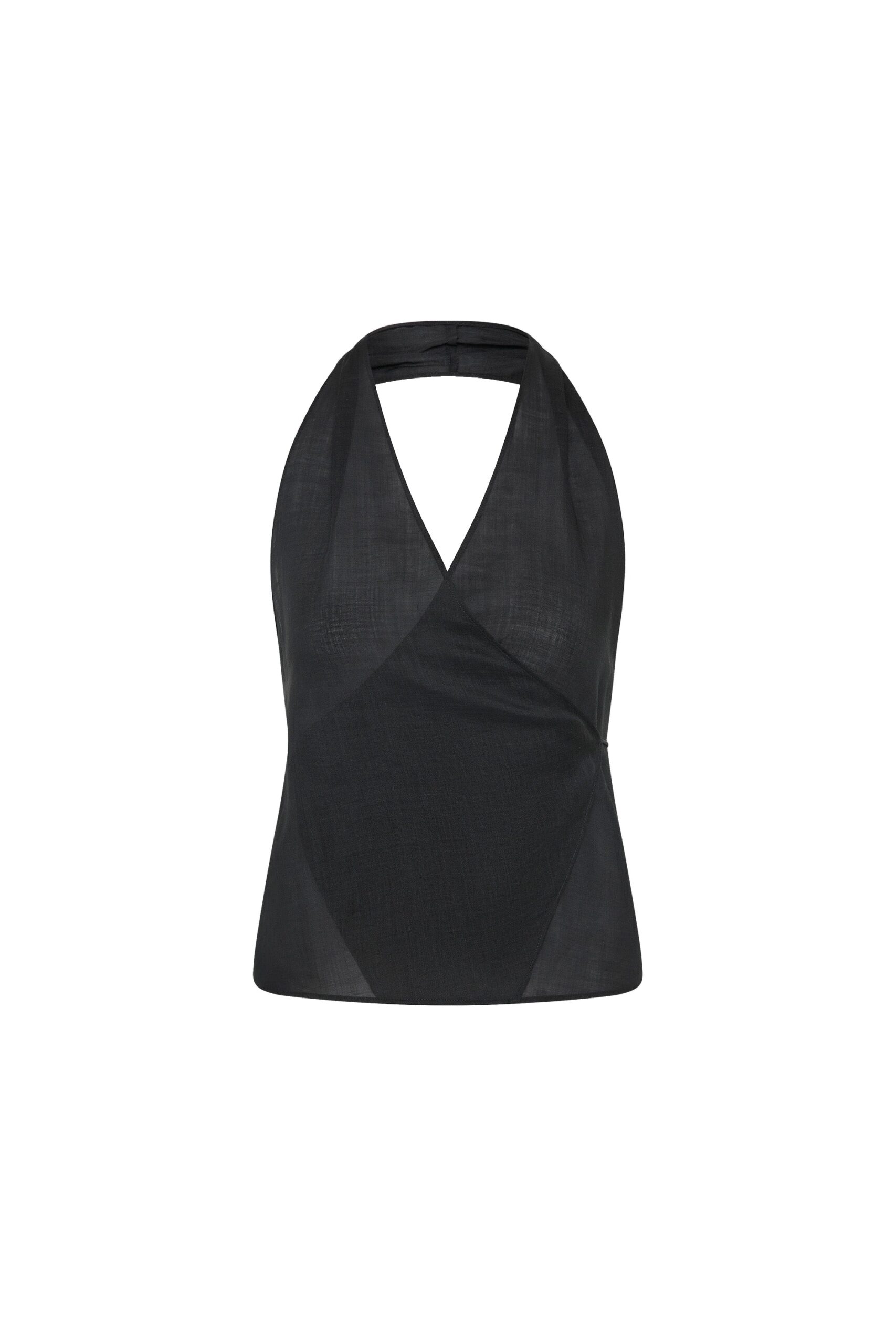 St. Agni Transparent Wrap Halter Top in Black | Tops | Coveti St. Agni Transparent Wrap Halter Top in Black