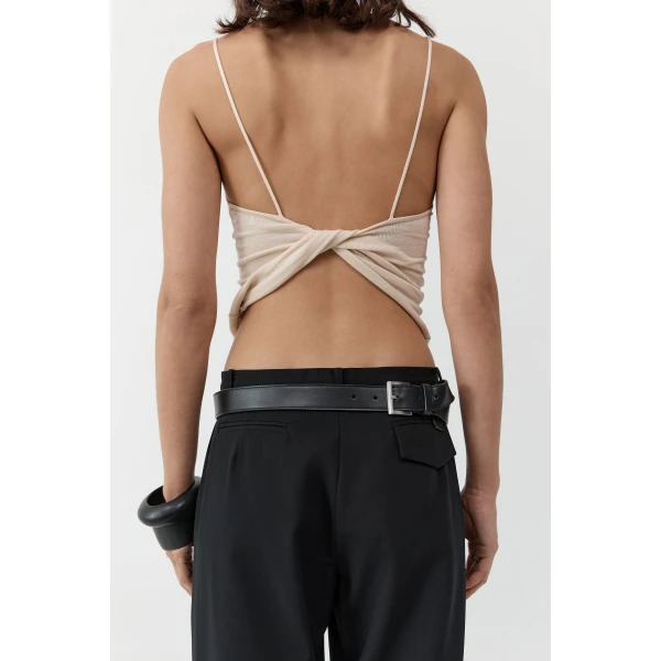 St. Agni Twist Back Knit Top in Shell, view 6