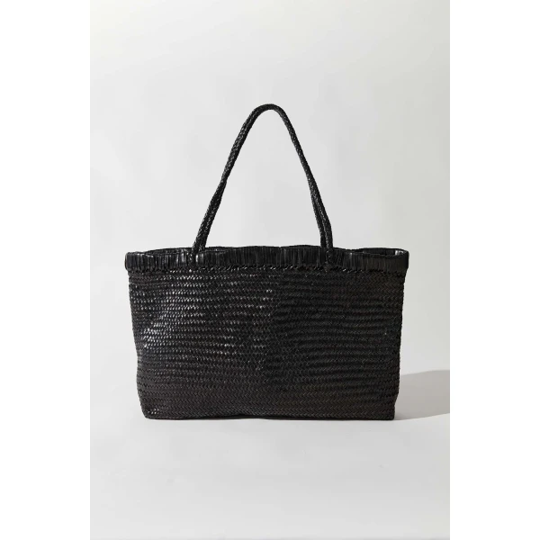 St. Agni Wide Bagu Woven Tote in Black, view 2