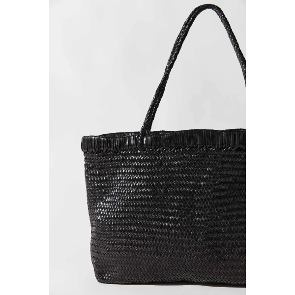 St. Agni Wide Bagu Woven Tote in Black, view 5
