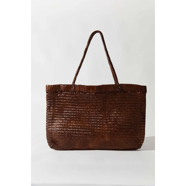 St. Agni Wide Bagu Woven Tote in Chestnut, view 2