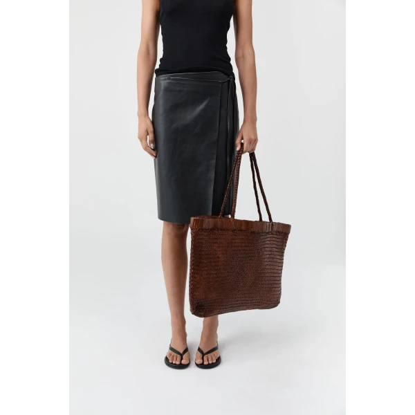 St. Agni Wide Bagu Woven Tote in Chestnut, view 4