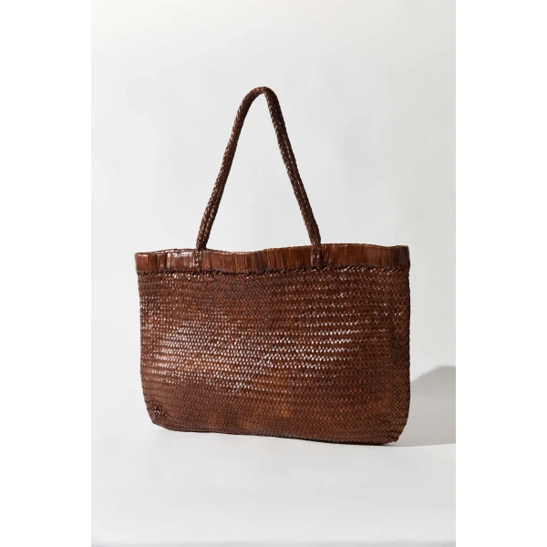 St. Agni Wide Bagu Woven Tote in Chestnut, view 6