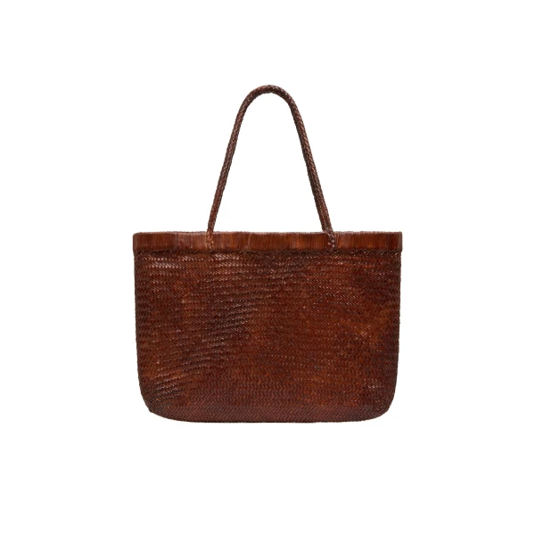 Wide Bagu Woven Tote in Chestnut
