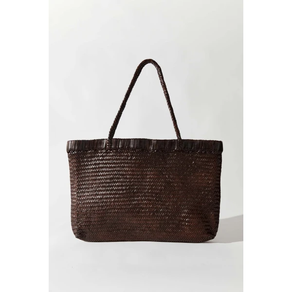 St. Agni Wide Bagu Woven Tote in Chocolate, view 3