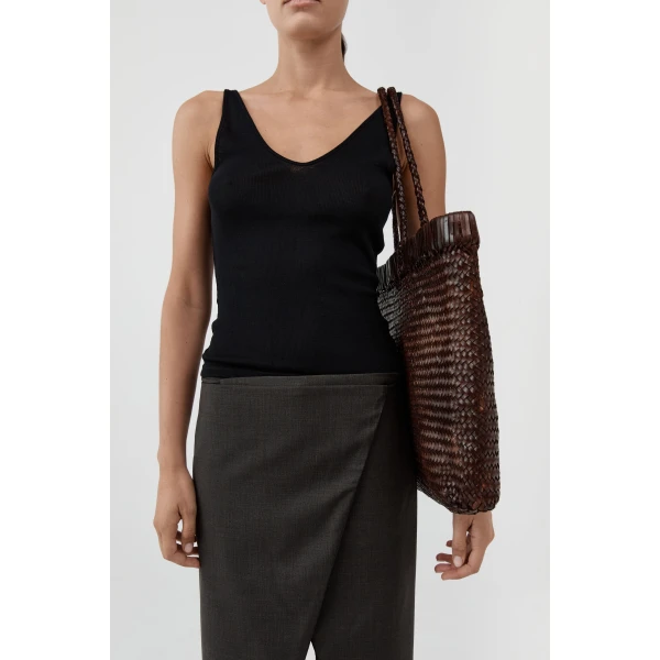 St. Agni Wide Bagu Woven Tote in Chocolate, view 4