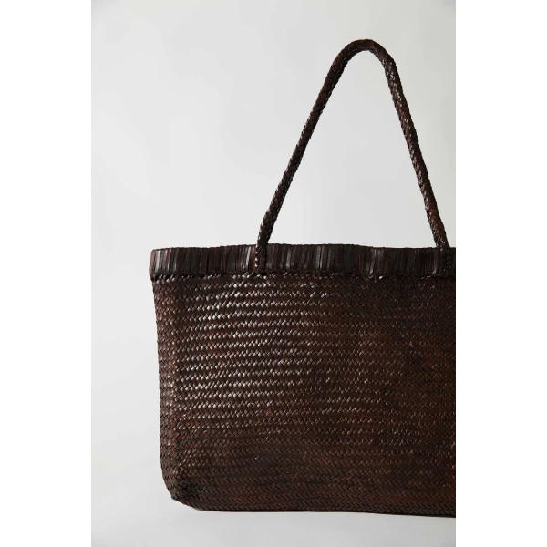 St. Agni Wide Bagu Woven Tote in Chocolate, view 5
