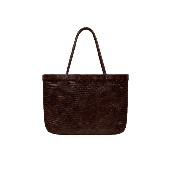 Wide Bagu Woven Tote in Chocolate