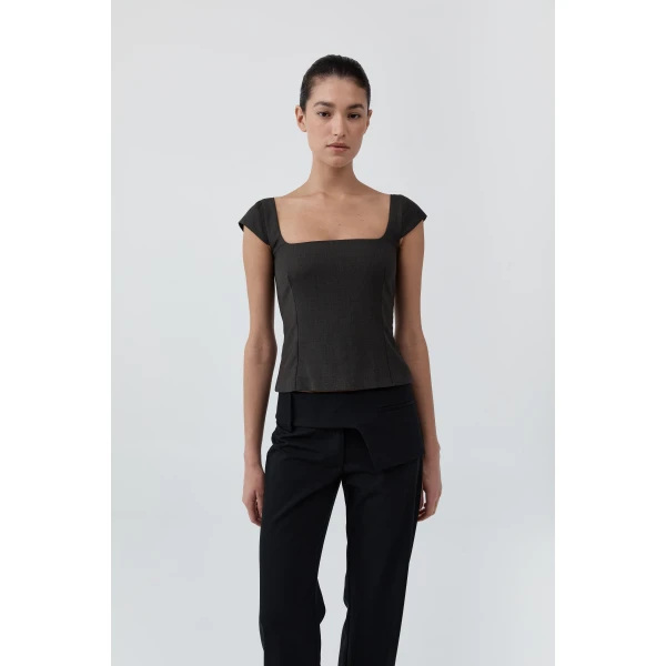 St. Agni Wool Cap Sleeve Top in Umber, view 2