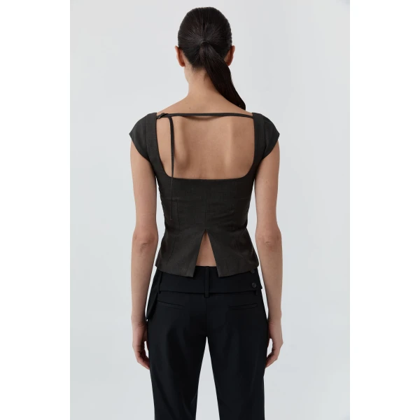 St. Agni Wool Cap Sleeve Top in Umber, view 3