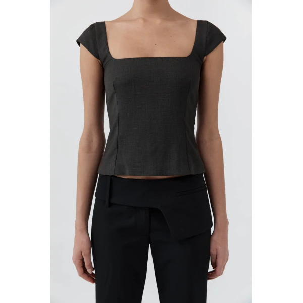 St. Agni Wool Cap Sleeve Top in Umber, view 6