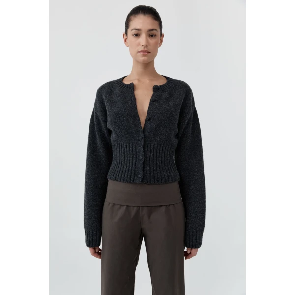 St. Agni Wool Cardigan in Dark Charcoal Melange, view 2