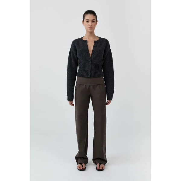St. Agni Wool Cardigan in Dark Charcoal Melange, view 3