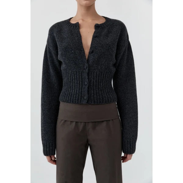 St. Agni Wool Cardigan in Dark Charcoal Melange, view 4