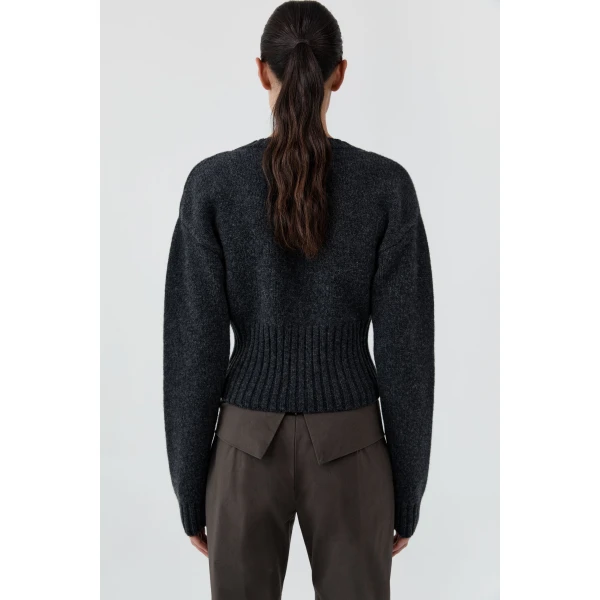 St. Agni Wool Cardigan in Dark Charcoal Melange, view 5