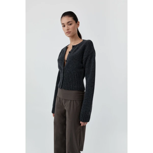 St. Agni Wool Cardigan in Dark Charcoal Melange, view 6