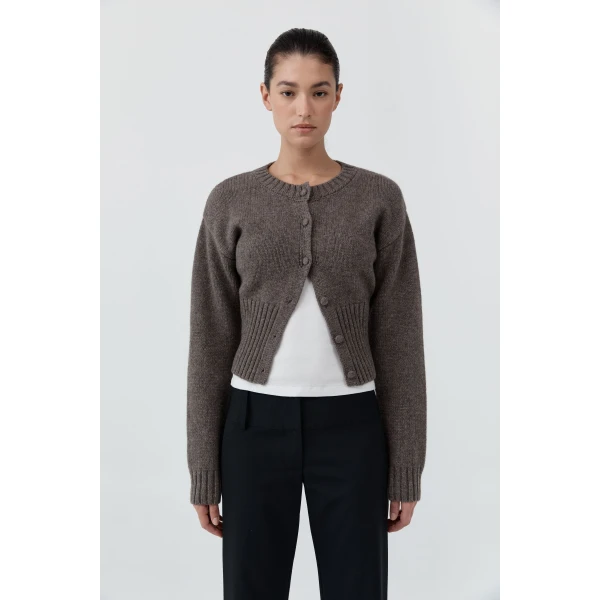 St. Agni Wool Cardigan in Taupe Melange, view 2