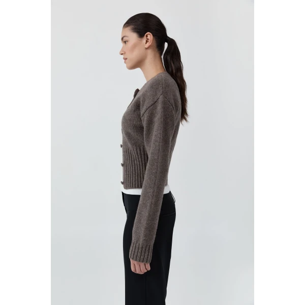 St. Agni Wool Cardigan in Taupe Melange, view 4