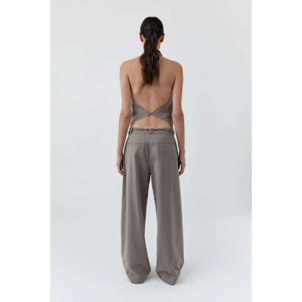 St. Agni Wool Cowl Backless Top in Light Taupe, view 3