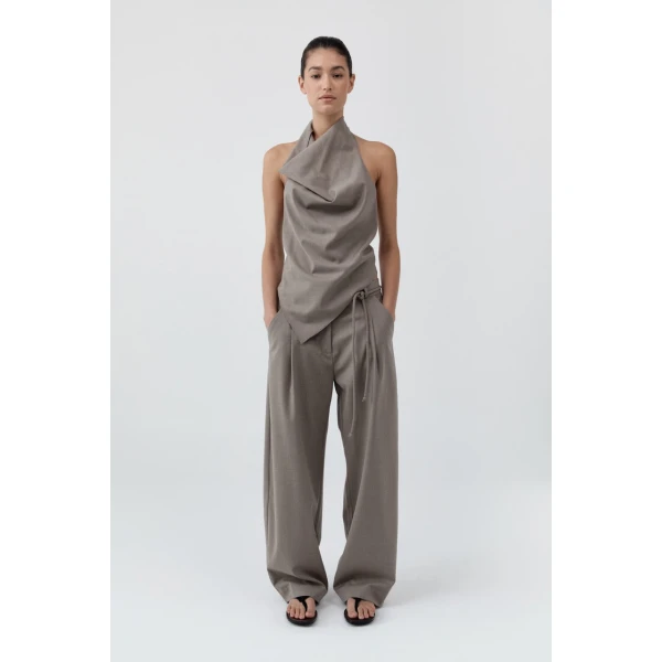 St. Agni Wool Cowl Backless Top in Light Taupe, view 4