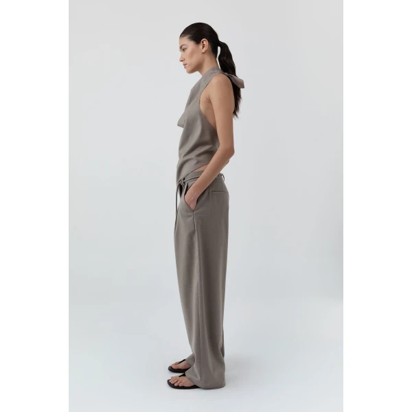 St. Agni Wool Cowl Backless Top in Light Taupe, view 5