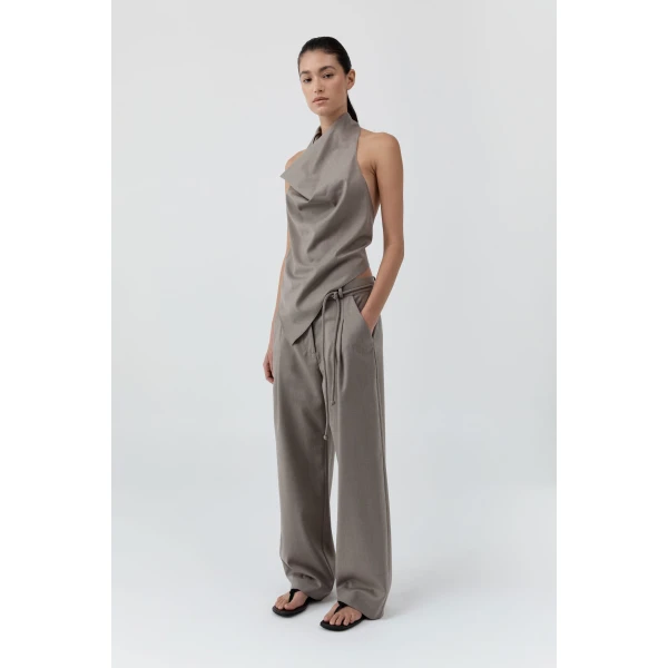 St. Agni Wool Cowl Backless Top in Light Taupe, view 6
