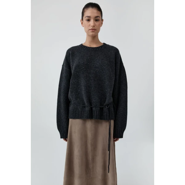 St. Agni Wool Crew Neck Jumper in Dark Charcoal Melange, view 2
