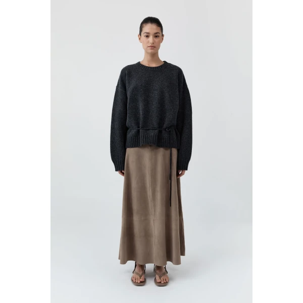 St. Agni Wool Crew Neck Jumper in Dark Charcoal Melange, view 3