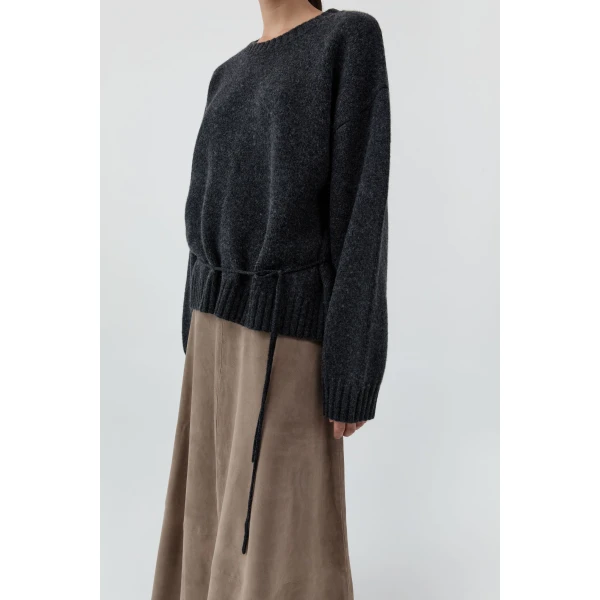 St. Agni Wool Crew Neck Jumper in Dark Charcoal Melange, view 4