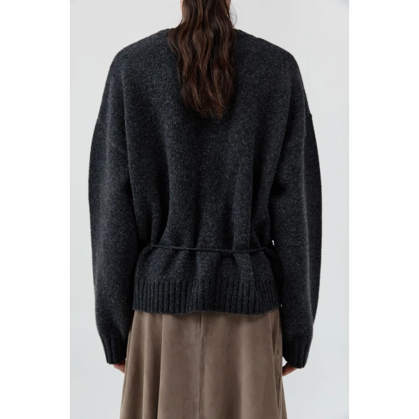 St. Agni Wool Crew Neck Jumper in Dark Charcoal Melange, view 5