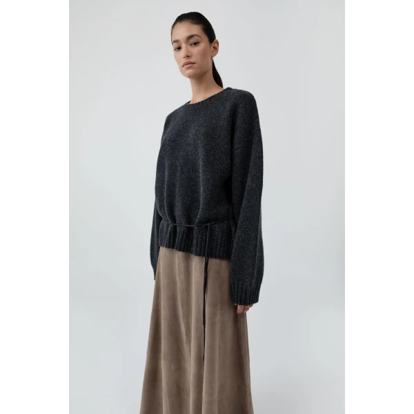 St. Agni Wool Crew Neck Jumper in Dark Charcoal Melange, view 6