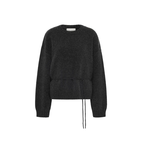 Wool Crew Neck Jumper in Dark Charcoal Melange