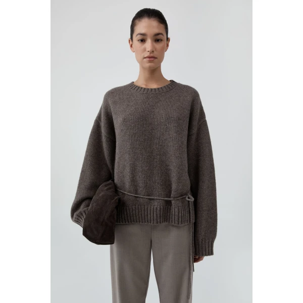 St. Agni Wool Crew Neck Jumper in Taupe Melange, view 2