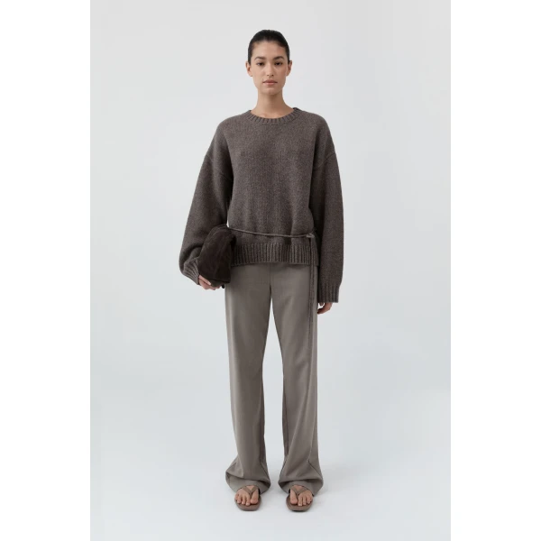 St. Agni Wool Crew Neck Jumper in Taupe Melange, view 3