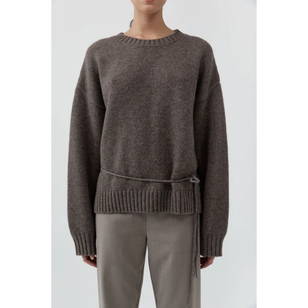 St. Agni Wool Crew Neck Jumper in Taupe Melange, view 4