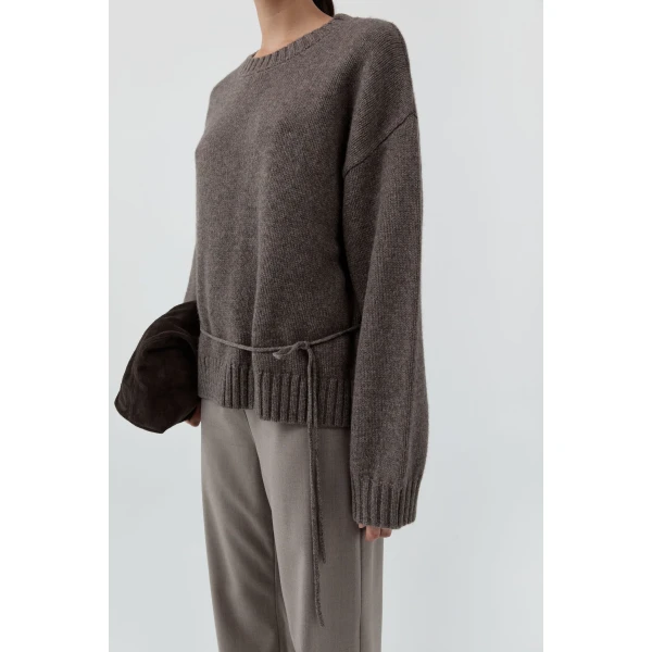 St. Agni Wool Crew Neck Jumper in Taupe Melange, view 5