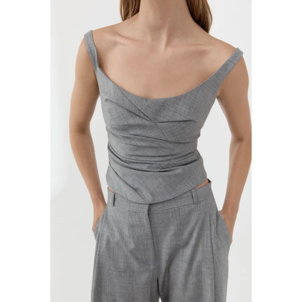 St. Agni Wool Draped Bodice in Cobblestone, view 3