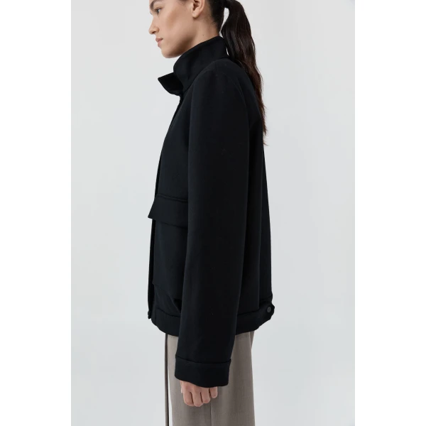 St. Agni Wool Longline Bomber Jacket in Black, view 4