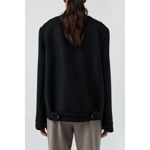 St. Agni Wool Longline Bomber Jacket in Black, view 5