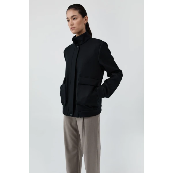 St. Agni Wool Longline Bomber Jacket in Black, view 6