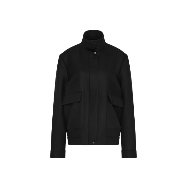 St. Agni Wool Longline Bomber Jacket in Black