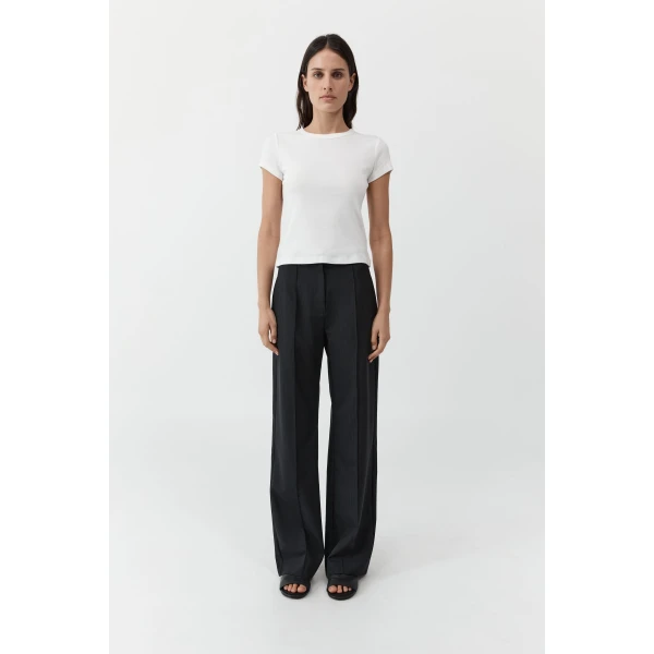St. Agni Wool Pinstripe Pintuck Pants in Fine Pinstripe, view 2