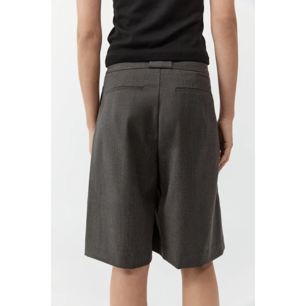 St. Agni Wool Pleat Loop Shorts in Mulch, view 5
