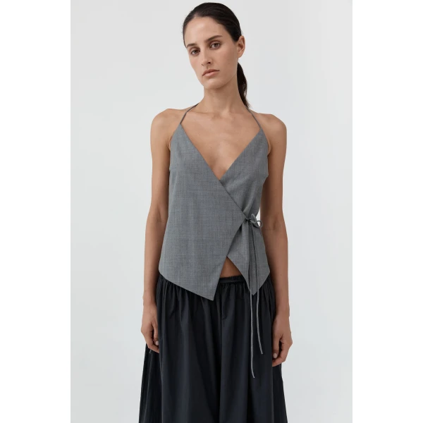 St. Agni Wool Rouleau Halter Top in Pumice, view 2