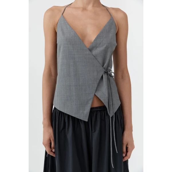St. Agni Wool Rouleau Halter Top in Pumice, view 6