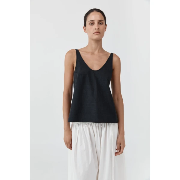 St. Agni Wool Rouleau Tie Top in Dark Graphite, view 2