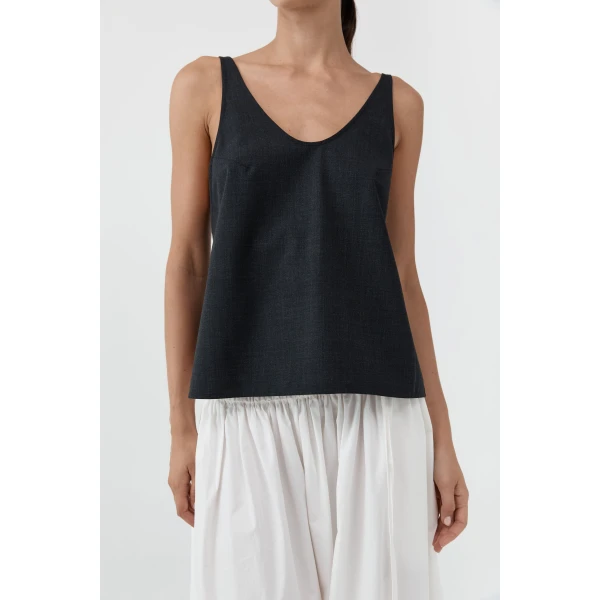 St. Agni Wool Rouleau Tie Top in Dark Graphite, view 4