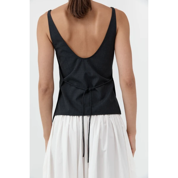 St. Agni Wool Rouleau Tie Top in Dark Graphite, view 5